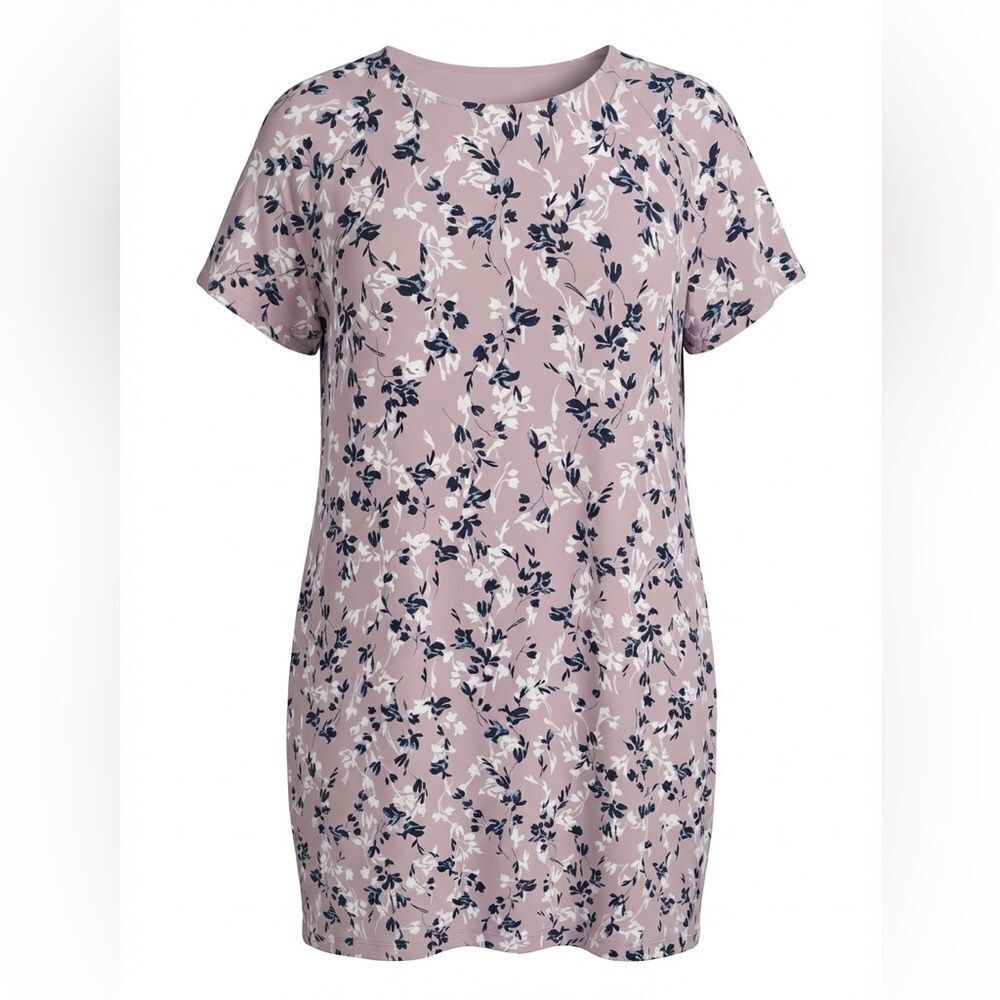 J JILL WOMENS DRESS SIZE XL BLUE AND WHITE FLOWERED PRINT ON LIGHT LAVENDER